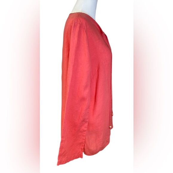 Talbots Coral Long Sleeve 100% Irish Linen Top Size L - Picture 3 of 8